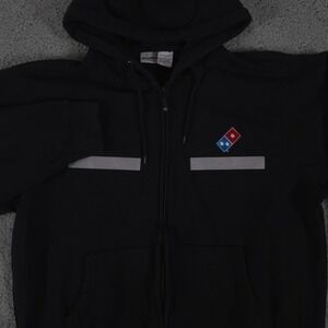 Dominos Hoodie Men XL Black Employee Uniform Work Full Zip Sweatshirt Reflective